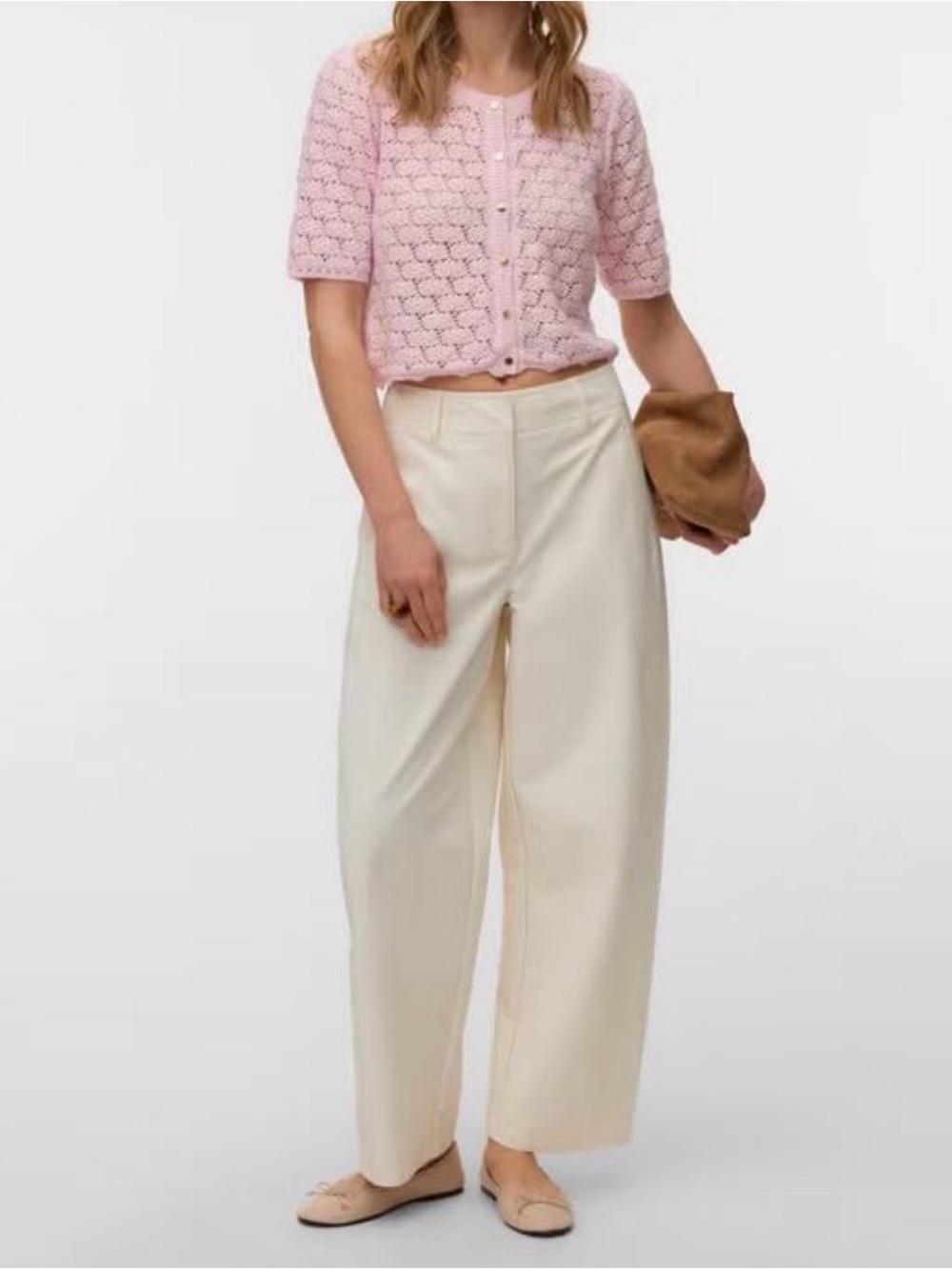 🆕 🩷 VERO MODA 'VMKora' Crochet 2/4 O- Neck Button Pink- a- Boo Cardigan🩷 - Picture 2 of 8